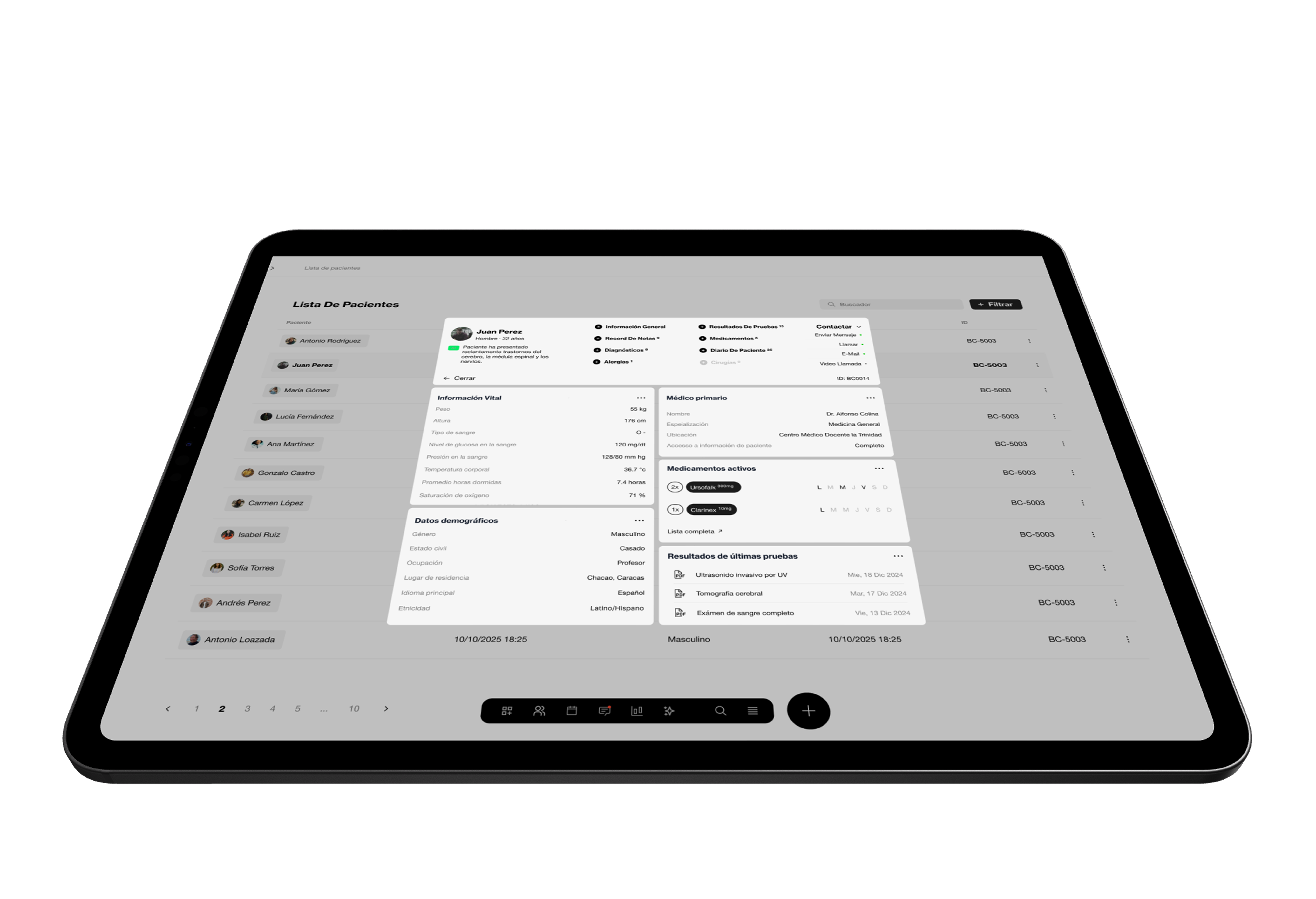 Med+ day-view calendar: appointments timeline with live check-in indicators and per-slot status chips